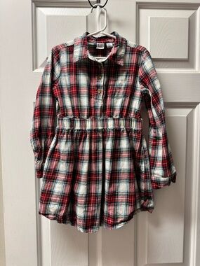 GAP KIDS Girls Red Plaid Long-Sleeve Shirt Dress